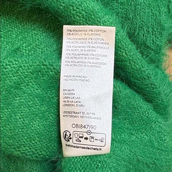 Free People Harrison Bunny crew fuzzy teddy sweater oversized green XL - Picture 9 of 9